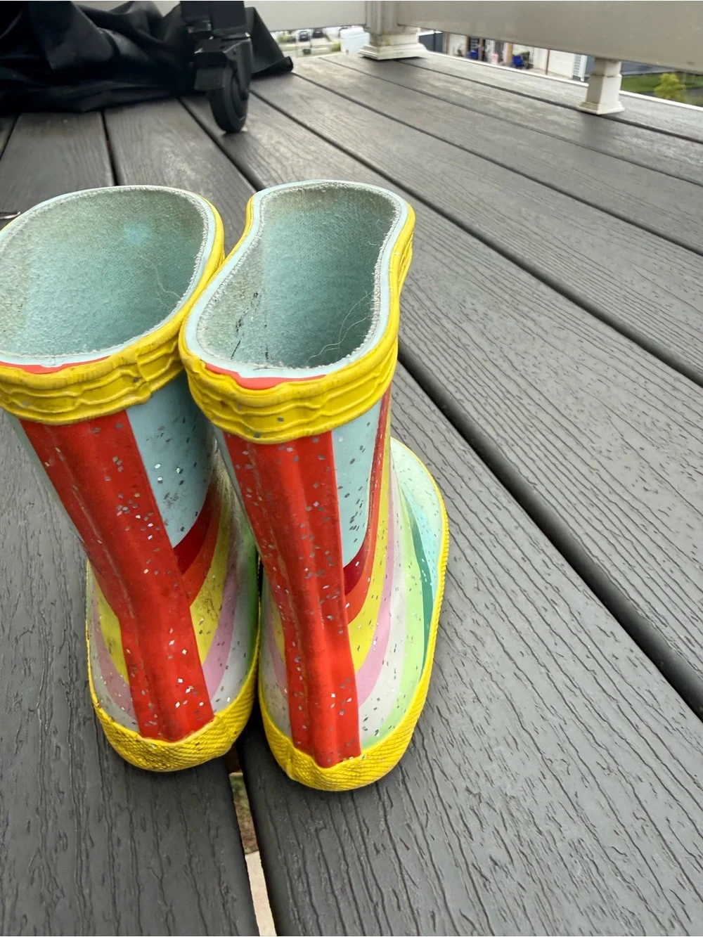 Hunter Kids Multicolor Striped Rain Boots with Yellow Trim